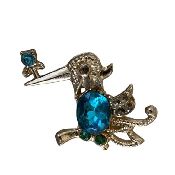 Vintage 1 inch Jeweled Bird Brooch Pin Belly Jeweled Gold Tone Brooch Pin - Picture 4 of 6